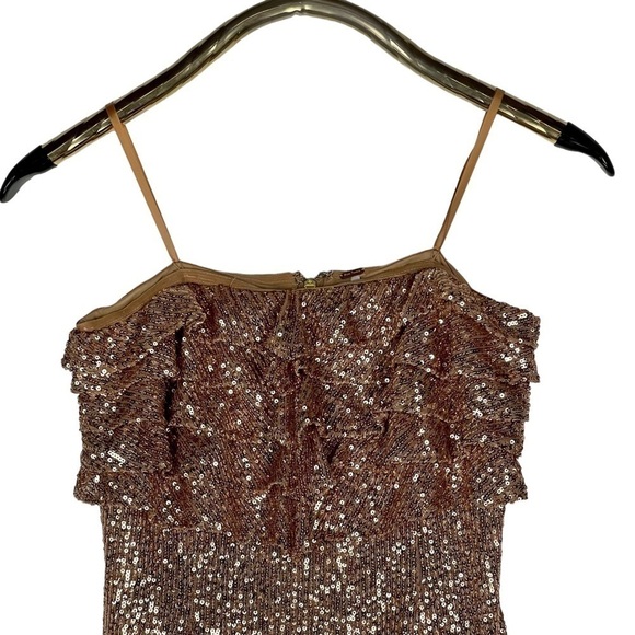 FREE PEOPLE FRIDA BRONZE SEQUIN RUFFLE BUST MINI STRAPLESS PARTY COCKTAIL DRESS - Picture 12 of 17
